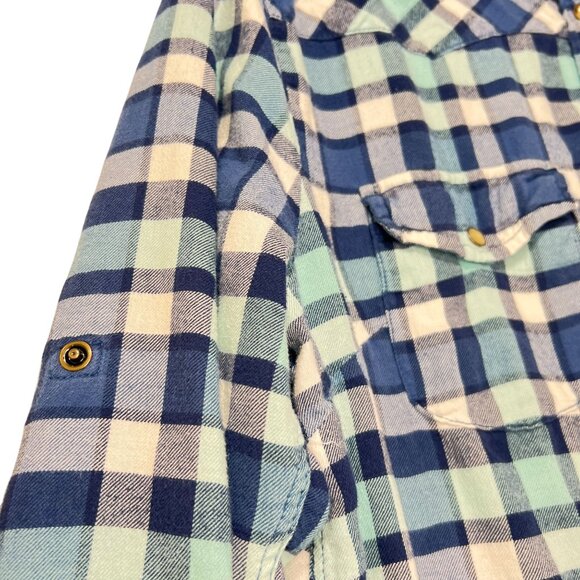 Bea Jachs Girlfriend Blue Gray Plaid Flannel Shirt Pearl Snap Buttons Western XL - Picture 4 of 13